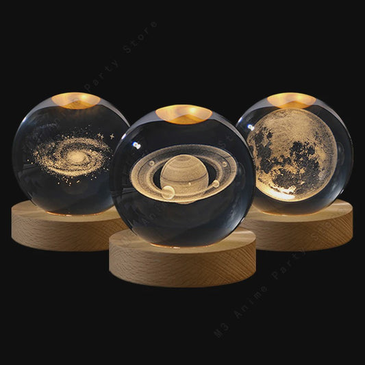 Uniek 3D Kristallen Bol Nachtlampje met LED - Galaxy, Saturnus & Maan Designs - Sfeervolle Decoratie