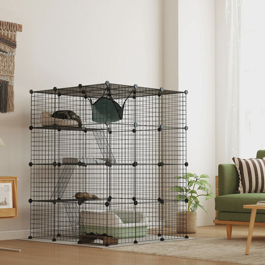 Grote DIY Kattenkooi Ren met Platforms en Hangmat - Ruim Binnenverblijf voor Katten