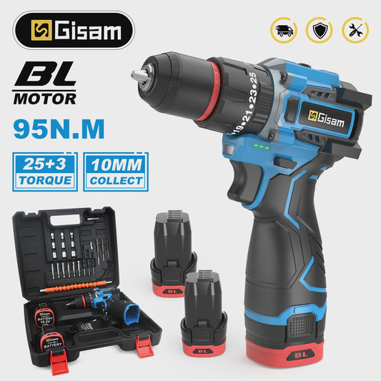 Gisam 95NM Brushless Elektrische Klopboormachine 3-in-1 Accu Schroefmachine