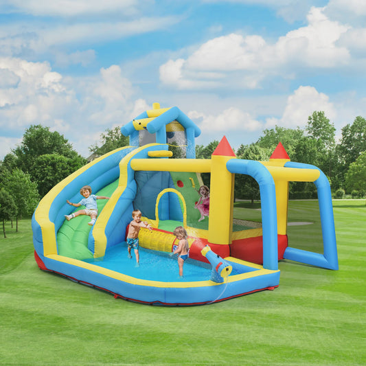 Opblaasbaar Speelkasteel 5-in-1 met Glijbaan, Waterbad en Voetbalnet voor Kinderen