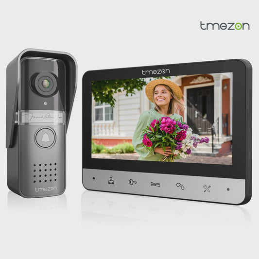TMEZON 4-Draads Videofoon Intercom Systeem met 7-Inch Kleurendisplay en Deurbel