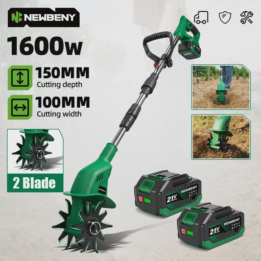 NEWBENY Elektrische Grondfrees 1600W - Draagbaar & Krachtig voor Tuinonderhoud