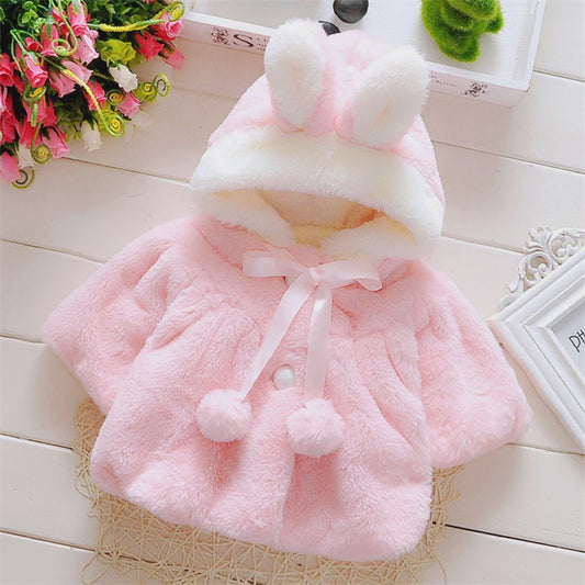 Schattige Baby Meisjes Cape met Konijnenoren - Fleece Jasje voor Herfst/Winter