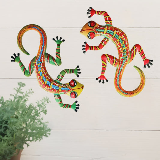 Set van 2 Metalen Muurdecoratie Hagedissen - Levendige Gecko's voor Buiten & Binnen