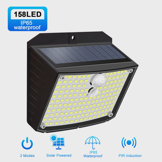 Solar Wandlamp met 158 LED's, Bewegingssensor & 3 standen - Waterdicht