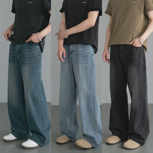 Herfst/Lente Heren Jeans - Loose Fit, Wide Leg, Vintage Washed Denim