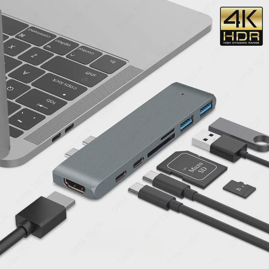 7-in-1 USB-C Hub met HDMI 4K, Thunderbolt 3, SD/TF Kaartlezer & Power Delivery voor MacBook