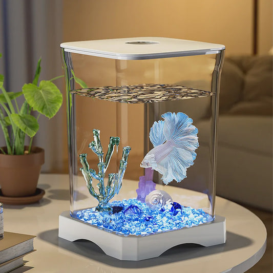 Mini Aquarium Starter Kit voor Betta Vissen & Goudvissen - Compact Desktop Aquarium met Voeropening