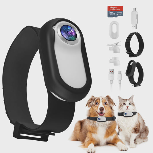Mini Huisdier Camera voor Halsband - 1080P HD Actiecamera voor Hond & Kat, Brede Hoek, Inclusief 32GB SD Kaart