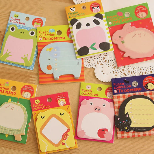 8 Delige Set Schattige Dieren Sticky Notes - Panda, Kat, Varken & Meer