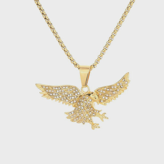 Gouden Eagle Hanger Ketting met Bling - Roestvrij Staal Iced Out Dieren Sieraad voor Heren & Dames