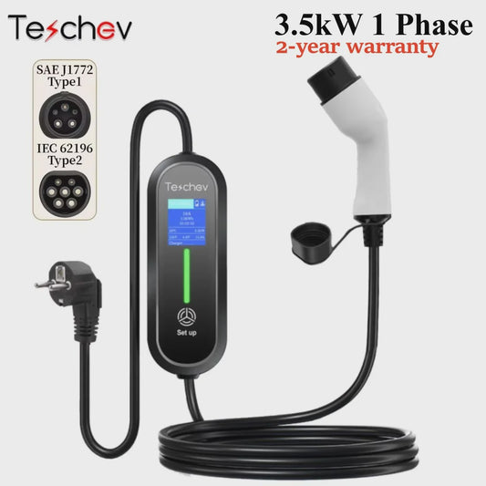 Draagbare EV Oplader Wallbox 16A Type 1 & Type 2 Kabel met Schuko Plug - 2 Jaar Garantie