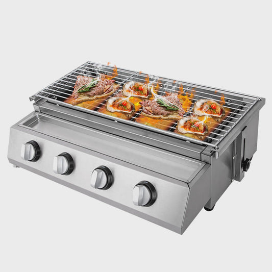 Roestvrijstalen Gas Barbecue met 4 Branders - Compact & Draagbaar