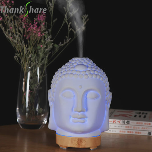 Buddha Hoofd Aroma Diffuser met Nachtlampje - 100ml Etherische Olie Verstuiver