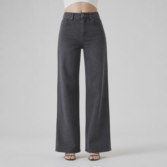 High Waist Wide Leg Jeans Dames - Zwart Ombre Vintage Wash