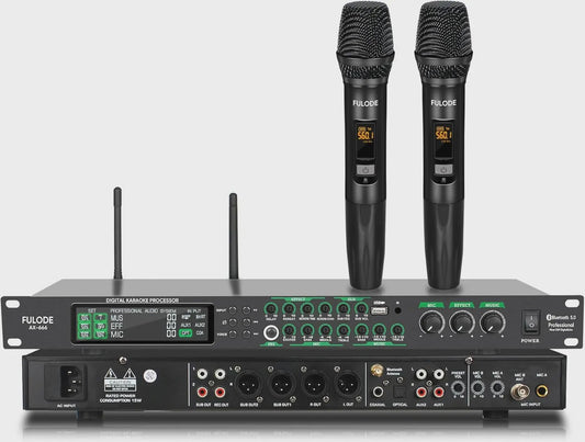 FULODE AX-666 Dubbel Draadloos Microfoon Systeem met Digitale Karaoke Processor