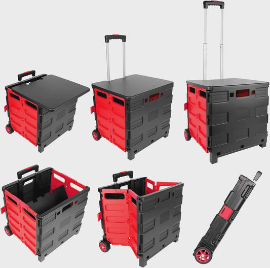 Opvouwbare Boodschappentrolley met Deksel en Telescoopsteel - Handig voor Boodschappen, Tuin & Camping