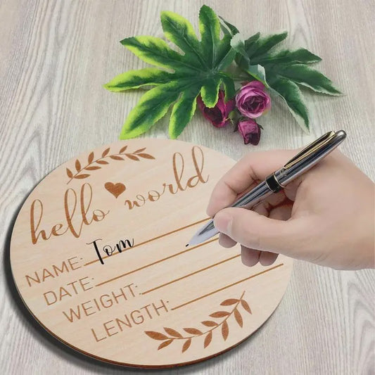 Houten Geboorte Aankondiging Bord 'Hello World' - Baby Welkom Teken voor Foto's