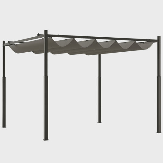 Outsunny Tuinpergola 3x3m met Intrekbaar Dak - Grijze Kleur