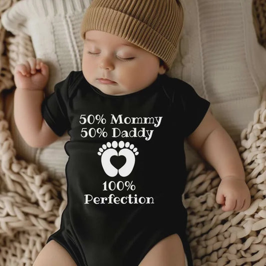 Baby Romper met Tekst: 50% Mama, 50% Papa, 100% Perfectie
