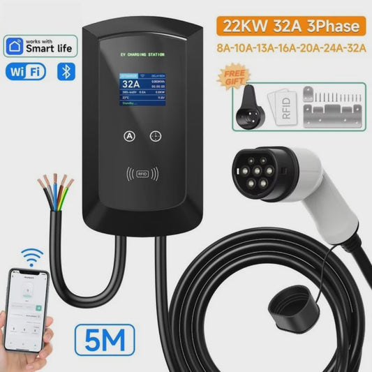 22KW 3-Fase Type 2 EV Laadstation Wallbox met WIFI/APP Controle - Snel Laden tot 7.6KW