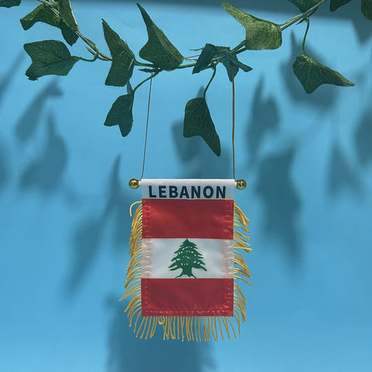 Libanon Vlag voor Autoraam - 8x12cm Polyester Dubbelzijdig Bedrukt Mini Vlaggetje