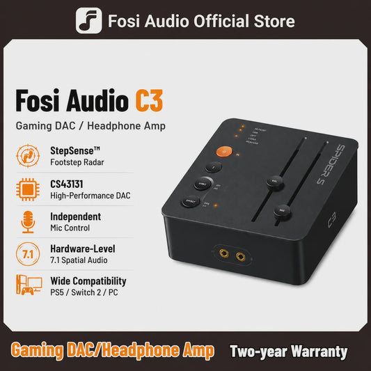 Fosi Audio C3 Gaming DAC & Headphone Amplifier - Verbeter Voetstappen Geluid voor PC/PS5 met USB Sound Card