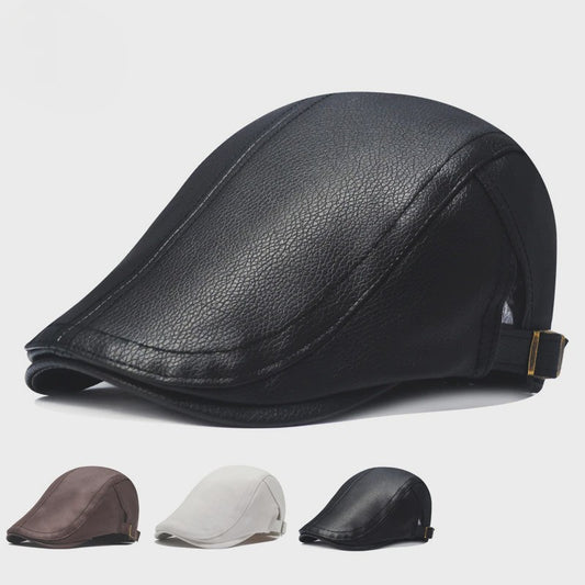 Stijlvolle Leren Baret voor Heren - Imitatie Schapenvacht Pet