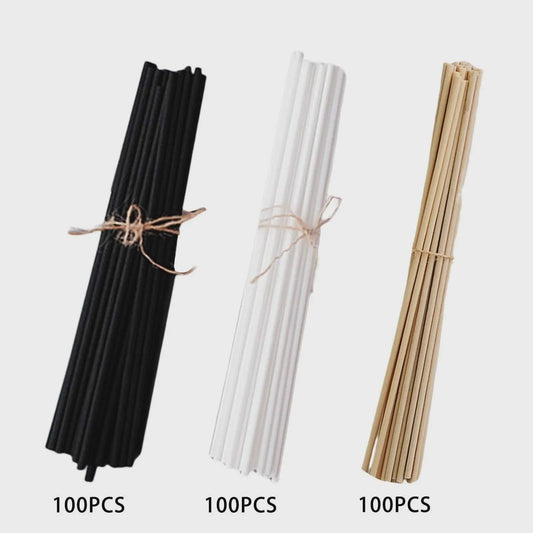 100 Stuks Rietstokjes voor Diffusers - 3mm x 20cm - Zwart, Wit & Naturel