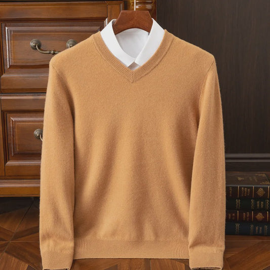 Heren V-hals Trui 100% Merino Wol & Kasjmier - Smart Casual Pullover