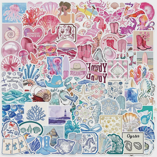 10/30/50/100 Stuks Leuke INS Stijl Cartoon Blauw Roze Kust Esthetiek Stickers DIY Laptop Notebook Koffer Decoratie