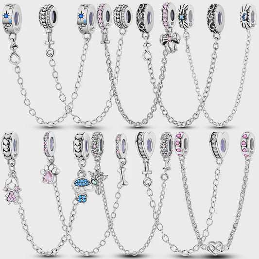925 Sterling Zilveren Veiligheidsketting Bedel voor Armbanden - Maan, Ster, Vlinder, Hart