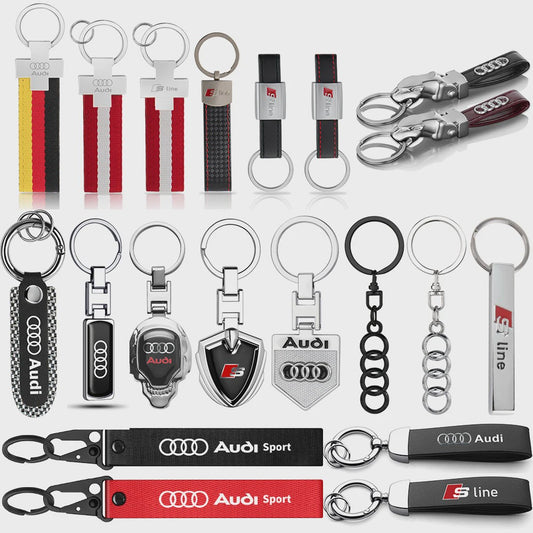 Luxe 3D Metalen & Lederen Audi Autosleutelhanger - Perfecte Decoratie