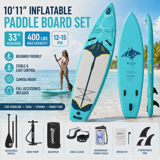Opblaasbaar Stand Up Paddle Board (SUP) 10'11'' - 33'' Breed - 180kg Capaciteit - Complete Set voor Beginners