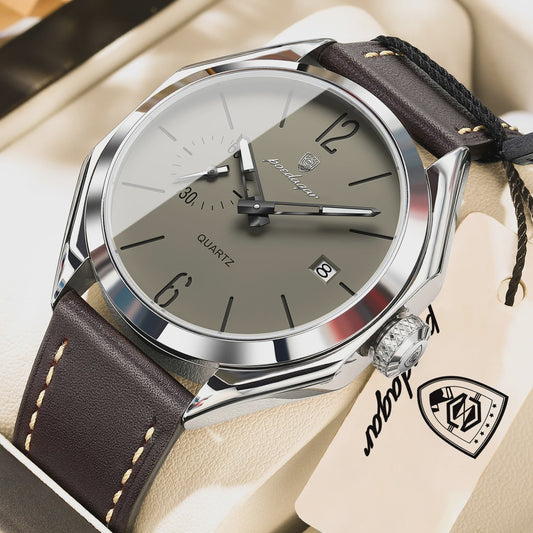 POEDAGAR Herenhorloge Leer - Zakelijk & Casual Kwarts Horloge met Datum & Waterdicht