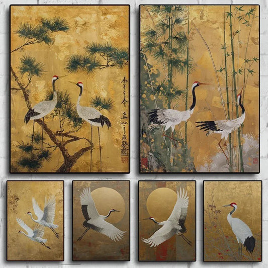 Elegante Japanse Kraanvogels Poster - Aziatische Wanddecoratie op Canvas