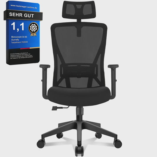 Ergonomische bureaustoel mesh met verstelbare hoofdsteun en lendensteun - 150kg belastbaar