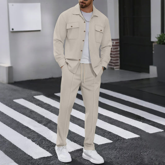 Heren Wafelruit Set: Stijlvol Casual & Zakelijk Jack met Lange Broek