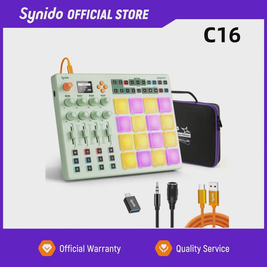 Synido TempoPAD C16: Draadloze MIDI Pad Controller met 16 RGB Beat Pads & Sequencer