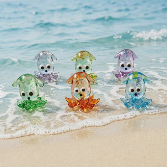 Schattig Mini Glazen Calamari Beeldje - Japans Stijl Zeedier Ornament voor Tafel & Aquarium Decoratie