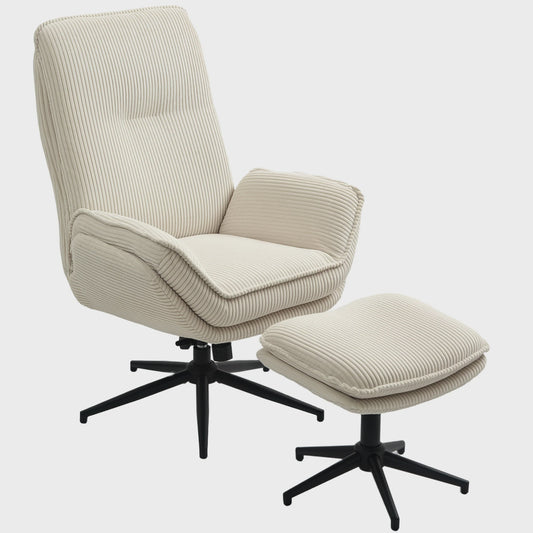 HOMCOM Armchair Living Room with Feet, Ribbed Velvet swivel chair, tilt back, seat and armrests padded, top back, Armchair for living room and bedroom, beige