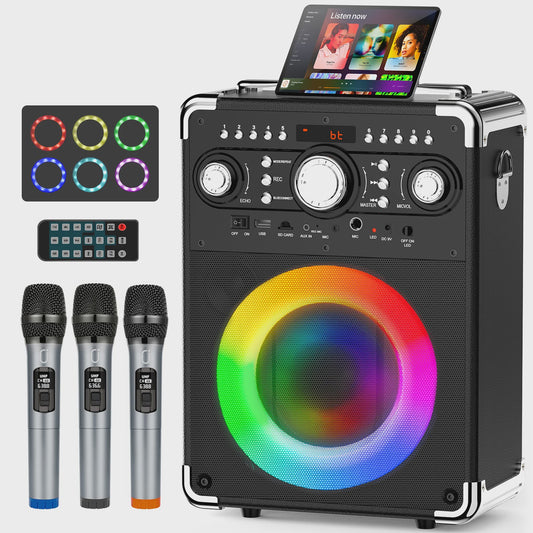 S8-T Karaoke Machine met 3 Draadloze Microfoons - TWS, USB, TF, Gitaar & TV Connectie