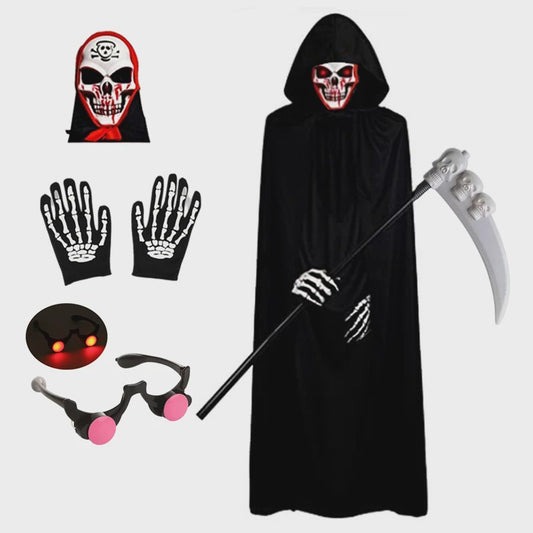 Kinderkostuum Doodskop Grim Reaper met Kap, Zeis en Accessoires - Halloween