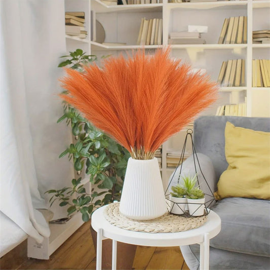 Set van 5, 10 of 20 Oranje Kunst Pampasgras Takken - 55cm Hoge Pluche Decoratie