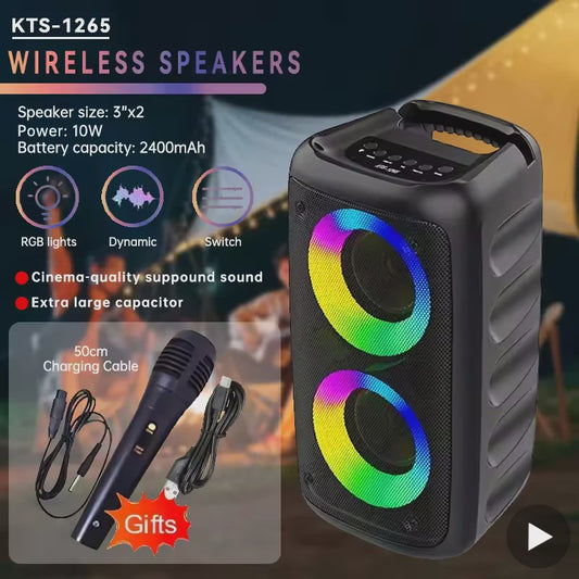Draagbare Karaoke Bluetooth Speaker met Microfoon, FM Radio & LED Lichtshow