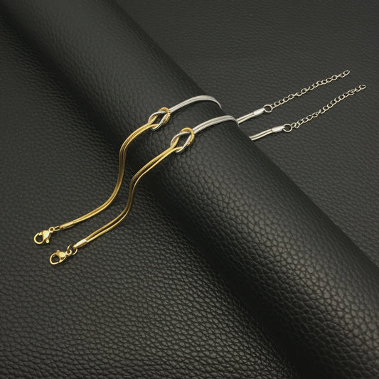 Dubbele Slangenketting Armband met Liefdesknoop - Roestvrij Staal Goudkleurig