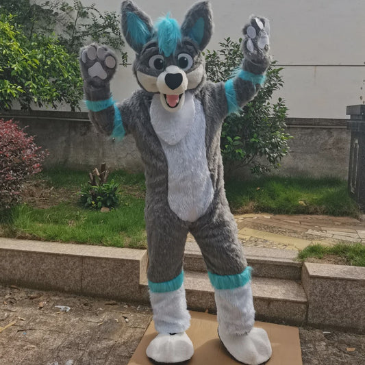 Luxe Grijze Wolf Husky Fursuit Mascotte Kostuum voor Volwassenen