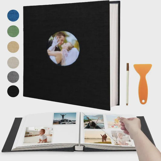 Luxe Linnen Scrapbook Album - Zelfklevend, 40 Pagina's voor 4x6, 5x7, 8x10 Foto's - Inclusief Pen & Tool - Perfect voor Familie & Bruiloft