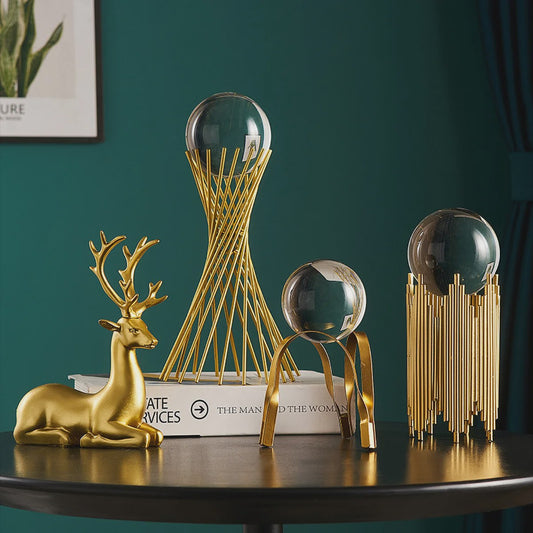 Luxe Gouden Herten & Kristallen Bol Decoratie Set voor Woonkamer Tafelblad