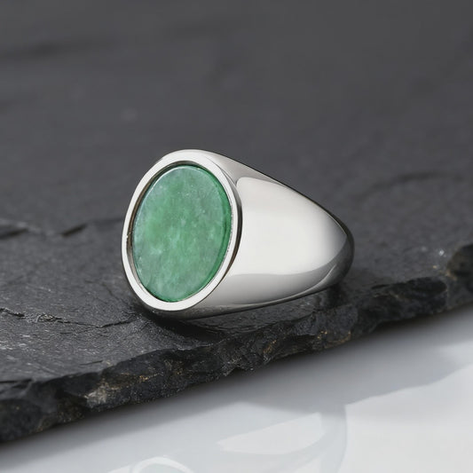 Stijlvolle Heren Ring van Natuursteen (Turquoise/Groen) - Roestvrij Staal Zegelring